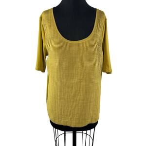 Soft Surroundings Mustard Yellow Scoop Neck Pleated Short Sleeve Blouse Plus 1X